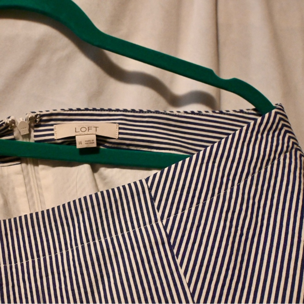 LOFT Navy and White Pinstripe Skirt